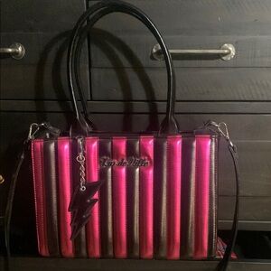 Lux de Ville Pink and Black Striped Large Purse